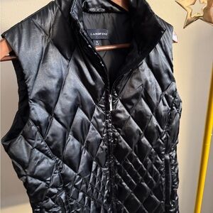 Lands’ End Black Quilted Puffer Vest Small Zip Up Lightweight Jacket Layering